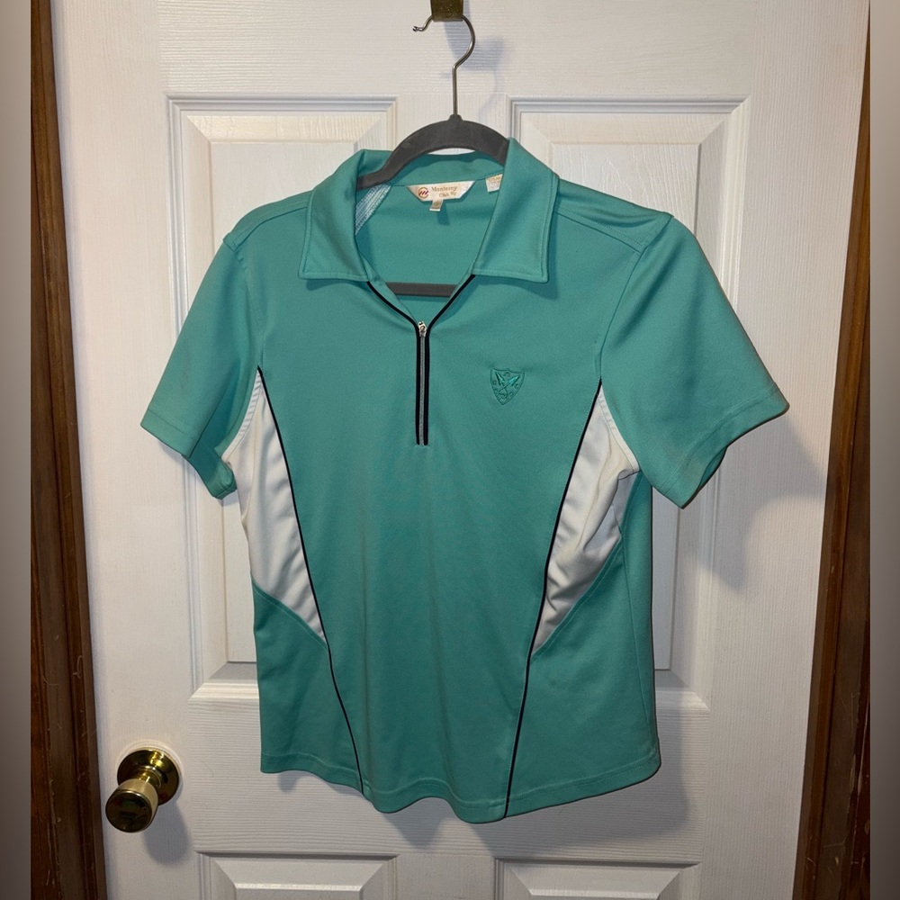 Monterey Club Ladies Women Golf Polo Top Aqua Green White Shirt summer